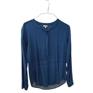 Splendid Long Sleeves Halfway Button Down Dot Print Blue White Black Top